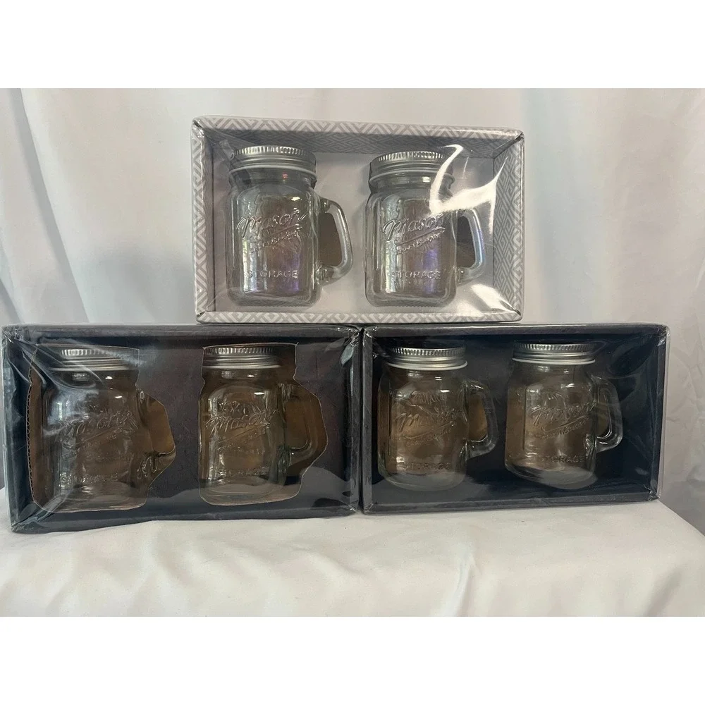 3X Mason Craft & More Glass Salt & Pepper Shakers Mason Jar w/ Handles 2 Pc Set
